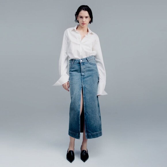 DL1961 Asra Maxi Denim Skirt Aged Mid Size 28 NEW NWT - Picture 2 of 12